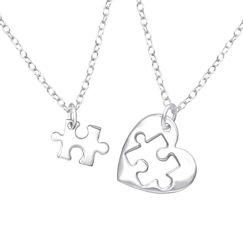 Necklace Set silver Puzzle Heart - Vagance Jewelry